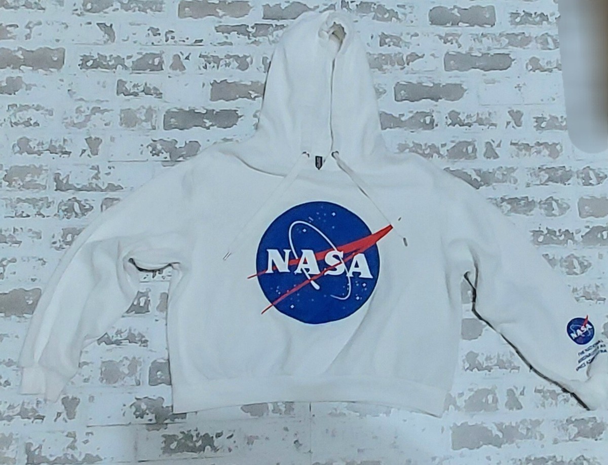 Nasa Sudadera It H&m NASA White Hoodie Cropped Women's Size