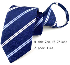 New Striped Blue Silk Adjustable Pre-tied Men's Skinny Necktie Tie 2.76inch