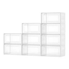 Shoe Storage Boxes 9 Pack Stackable Shoe Boxes US Size 13 Transparent White