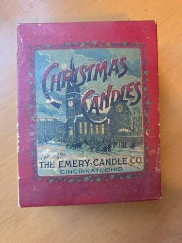 Vintage Emery Candle Co Box 1920-30’s Red Christmas Candle Box with Candles - product listing photo