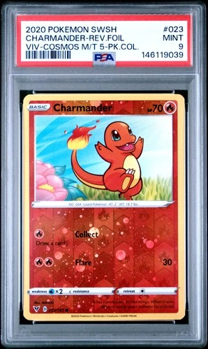 2020 POKEMON SWORD & SHIELD VIVID VOLTAGE #023 CHARMANDER-REVERSE FOIL PSA 9