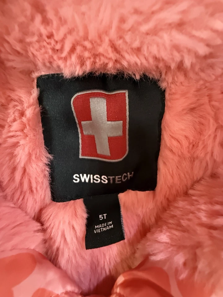 Jaqueta de inverno Swiss Tech para meninas 5T rosa jaqueta acolchoada com capuz forrada Sherpa inverno  - Imagem 4 de 4