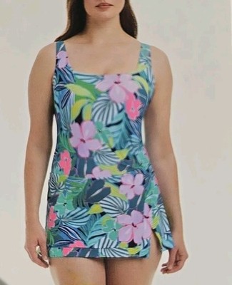 Beyond Control Women's Square Neck Swim Dress, Multi, Size M