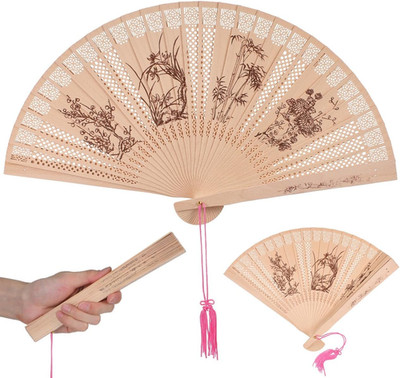Sandelholz FaltfäCher Mit Hohlem Blumenmuster Antiker Handventilator Aus Holz Tr