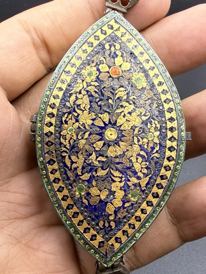 Antigua caja islámica esmaltada en plata - Mina Kari floral pintada a mano, Pascua Media Foto 4 de 4