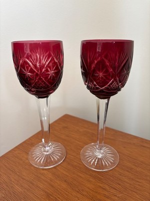 2 Vintage Royal Doulton Rochelle Rubinschliff auf klarem Kristall Rot Weißweingläser