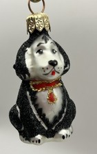 Black  White Border Collie Puppy Glitter Blown Glass Christmas Ornament 2  