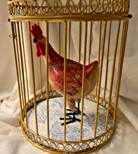 Decorative 16 1/2 inch Tall Golden Hand Painted BIRD CAGE with Accessories