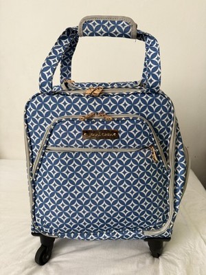 Jenni Chan Designer Cabin Bag Koffer leicht blau weiß gold Reißverschlüsse 4 Rollen
