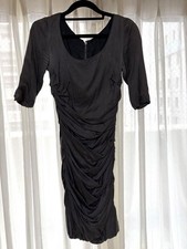 Dolce & Gabbana Silk Half Sleeve Shirred Dress Gray Back Zipper Size 40