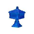 Jeanette Glass Flashed Cobalt Blue Lidded Pedestal Wedding Bowl Vintage