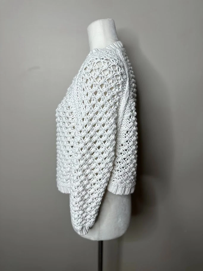 Cárdigan abierto de ganchillo blanco Inhabit suéter para mujer S Boho abuela grueso cabaña Foto 4 de 4