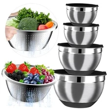 Mixing Bowls with Airtight Lids Set, 4 Stainless Steel Bowls Nesting Black