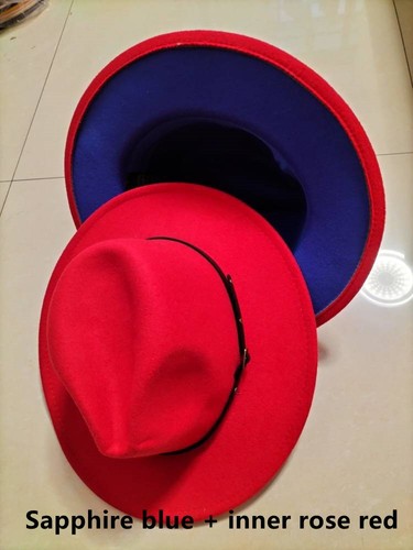 European And American Popular Woolen Top Color Matching Flat Brim Fedora Jazz Ha - Picture 4 of 6