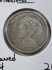 1914 Netherlands 1 Gulden Silver Coin Cleaned