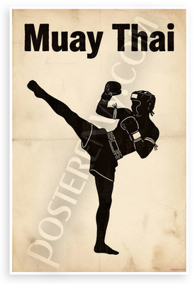 Muay Thai Fighter Kick Silhouette Vintage 12x18 Poster