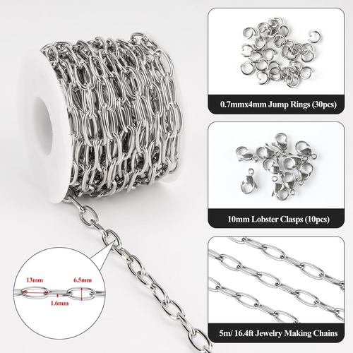16,4 Fuß Edelstahlketten Großpackung ungeschweißt ovale Kette zum Selbermachen Halskette Schmuck - Bild 2 von 7