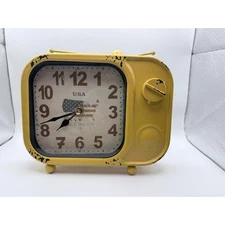 Retro Yellow TV Clock This Is America 1776 Novelty Desk Shelf Decor