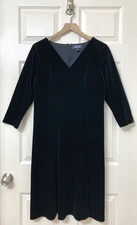 Lands' End Black Velvet Fit & Flare Midi Dress 8 Holiday Christmas Party NYE