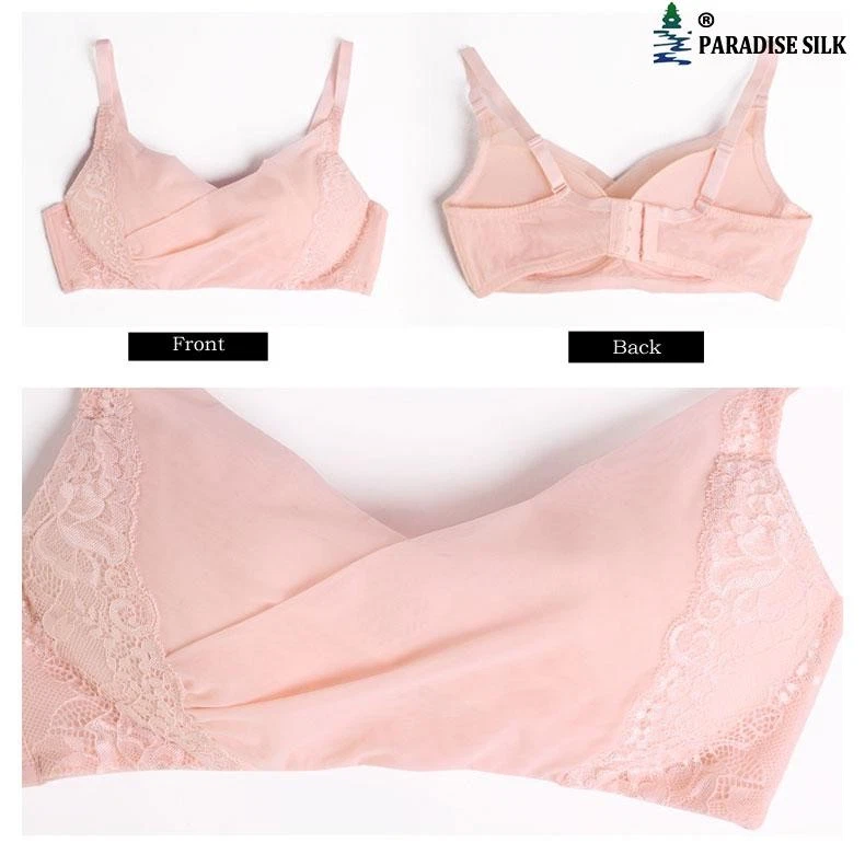 Natural Silk Wire Free Push Up Bra Mesh On Front With Lace - Image 3 of 4