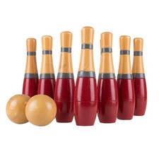 Wooden Lawn Bowling Set 8 Inch Outdoor Indoor Game for Adults and Kids Red Gray