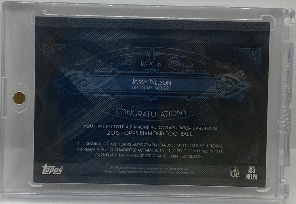 2015 Topps Diamond #DAPC-JN Jordy Nelson Veteran Patch Auto #/20 Packers SP SSP - Image 3 of 3