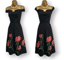 Karen Millen Black Bardot Embellished Fit and Flare Occasion Dress UK 10