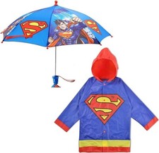 DC Comics Superman Boy's Umbrella and Raincoat Set, Toddlers Ages 2-3
