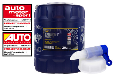 Motoröl MANNOL 5W-30 Energy Combi LL API SN 20 Liter inkl. Auslasshahn Öl Oil