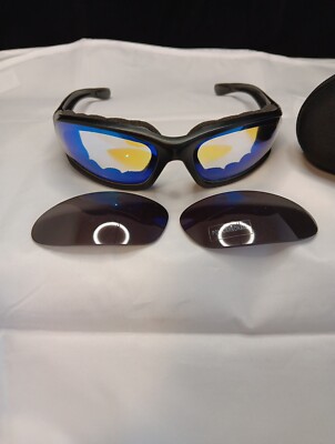 SOHO Padded Motorcycle Glasses With Day/Night Lenses Wiper And Case. Never Used.