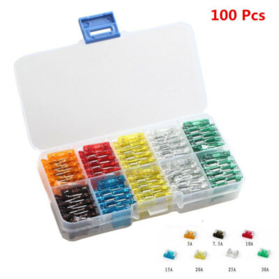 100pc Assorted Auto Car Mini Low Profile Fuse Box 5 7.5 10 15 20 25 30 Amp Sales