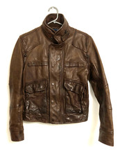 Ralph Lauren Blue Label Leather Biker Jacket - Brown - Size Small
