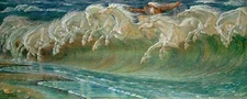 Neptune's Horses, Walter Crane, 14"X35" print on fine art paper, Ocean waves