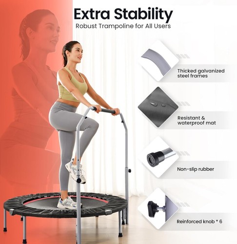 BCAN 40” Black Foldable Mini Trampoline Max Load 330lbs/440lbs Fitness Rebounder - Picture 6 of 6
