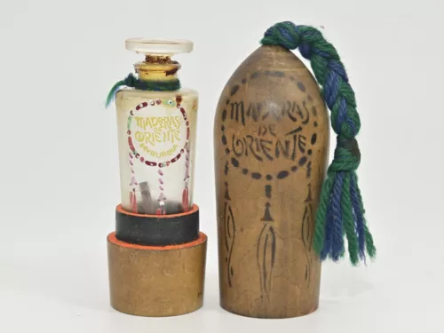 Vintage Maderas de Oriente Myrugia Perfume Bottle and Wooden Box