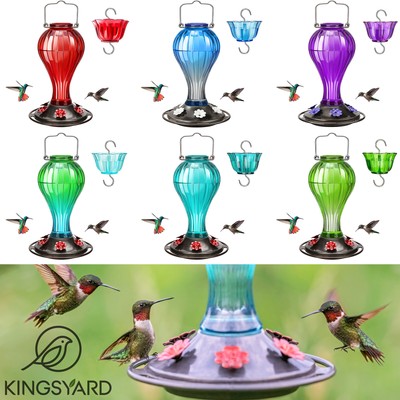 Kingsyard Glass Hummingbird Feeder for Outdoors Ant Moat Colorful Nectar Feeder