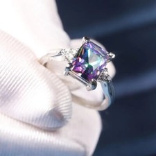 925 Sterling Silver Rainbow Mystical Fire Topaz Wedding Engagement Ring Size 7