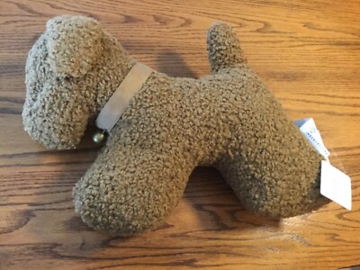 Pottery Barn Tobacco Teddy Faux Fur Doodle Dog W/ Bell Pillow Sold Out NWT 