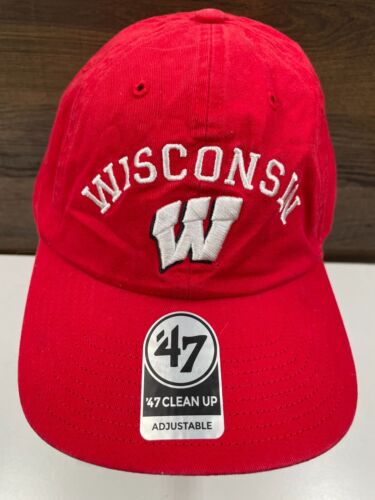 47 Brand Wisconsin Badgers Red Sports Hat Cap Strap Back Arch College University - Picture 2 of 11
