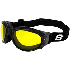 Birdz  Bald Eagle Padded Motorcycle Riding  Goggles Black Frame Yellow Lens