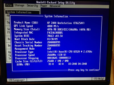 水冷：HP Workstation Z400 Xeon W3520 2.67GHz/12GB/74GB+250GB/FireGL V/Windows10pro・ HP Z400 Xeon Computer Quad core W3520 @ 2.67 GHz 8 GB RAM 250 HDD