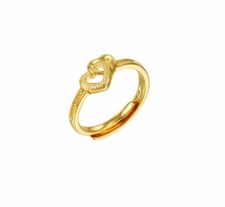  Women's 24k Gold Plated Interlock Heart Size Adjustable Open Band Wedding Ring