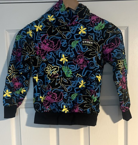 Neon Bright STITCH Kids Pullover Hoodie Size 5/6 Lilo And Stitch Hawaii Disney - Picture 2 of 7