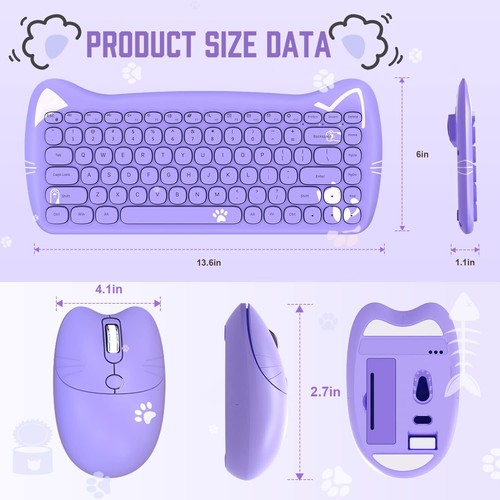Ajazz A3060 84-Key Cute Cute cat ears Wireless Keyboard&Mouse Set for Mac Laptop - Picture 7 of 31