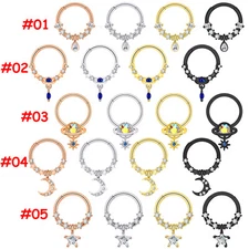 16G Surgical Steel Hinged Nose Ring Hoop CZ Dangle Septum Clicker Earring 8/10mm