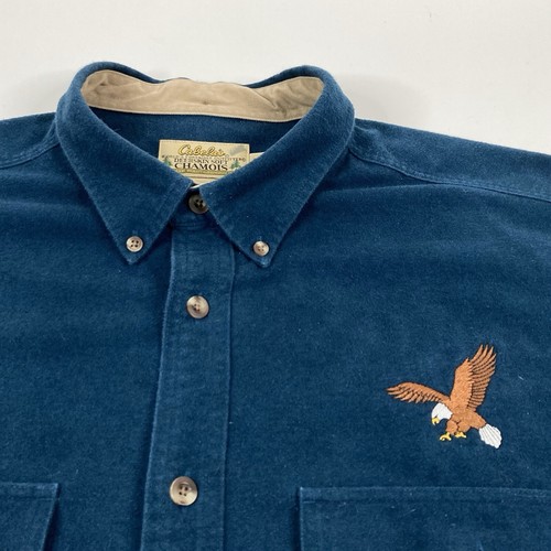 Cabelas Hirschleder weiches Sämisch Stoff Knopfleiste Langarm Hemd Adler Herren 2XL - Bild 4 von 12