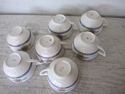 Vintage 1940'S Carlton Shape England W.H. Grindley Set of 7 Tea Cups - Blue Trim - Picture 6 of 7