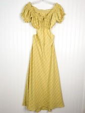NWT ASTR the Label Yellow Small Maxi Dress Puff Sleeve Open Back Plaid Milkmaid