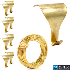Brass Picture Rail Hanging Hooks- Moulding Frame Dado - 10 Hooks + 3m Brass wire
