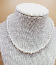Pretty 14.5 inch Faux Pearl White Beaded Necklace with gold tone Ball Clasp bl03